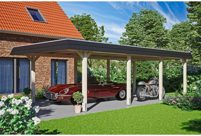 Skan Holz Carport Wendland aus Fichte in Beige mit EPDM-Dach und Regenrinne, Breite: 409 cm, Tiefe: 870 cm, Höhe: 247 cm - Bild 1