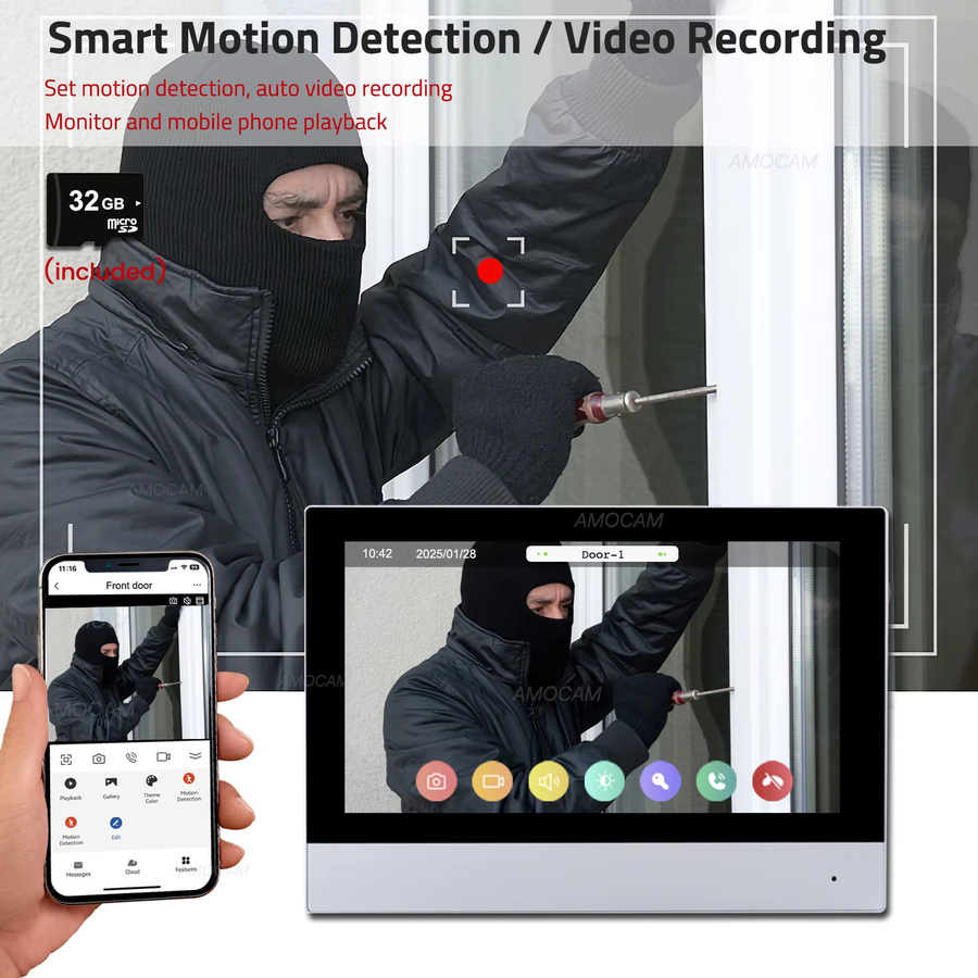 AMOCAM Smart Home WLAN Video-Gegensprechanlage mit 7 Zoll Touchscreen-Monitor und 1080P Kamera, kompatibel mit Tuya, 2-Draht-System - Bild 5