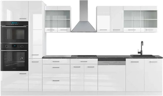 Vicco R-Line Küchenzeile Weiß Hochglanz und Anthrazit mit Hochschrank, Breite: 350 cm - Bild 1