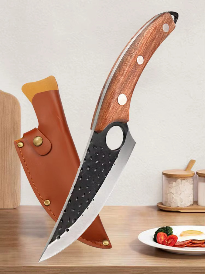 WXCOO Geschmiedetes Hackmesser in Silber mit Holzgriff und Schutzhülle für Fleisch und Fisch - Bild 6