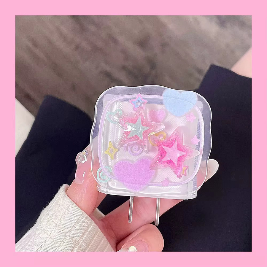 3D Pink Cute Star TPU Ladegerät Schutzhülle und Kabelwickler Kit für iPhone 16 18W/20W Schnellladekabel - Bild 2