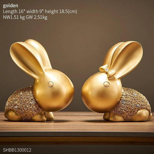2er-Set Vintage Hase Statue aus Harz als dekorative Tierkreiszeichen Miniaturfigur für Schreibtisch und Teehaus - Bild 1