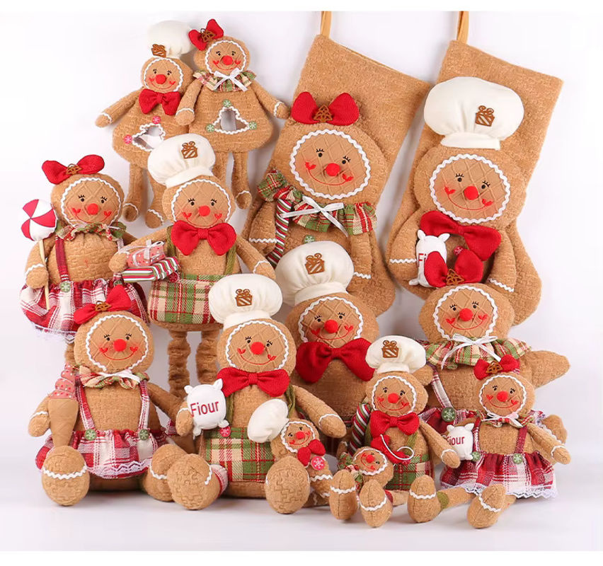 Hängende Lebkuchenmann Stoffpuppe als Weihnachtsdekoration in mehrfarbigem Landhaus-Design - Bild 3