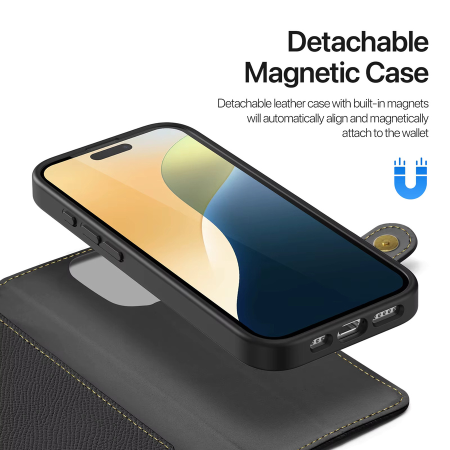 DUX DUCIS 2in1 Magnetische Ledertasche als abnehmbare Brieftasche für iPhone 16 Pro Max, iPhone 15 Plus und iPhone 16e, Folio Flip Case mit Magnetverschluss und Multi-Slots, Schwarz - Bild 3