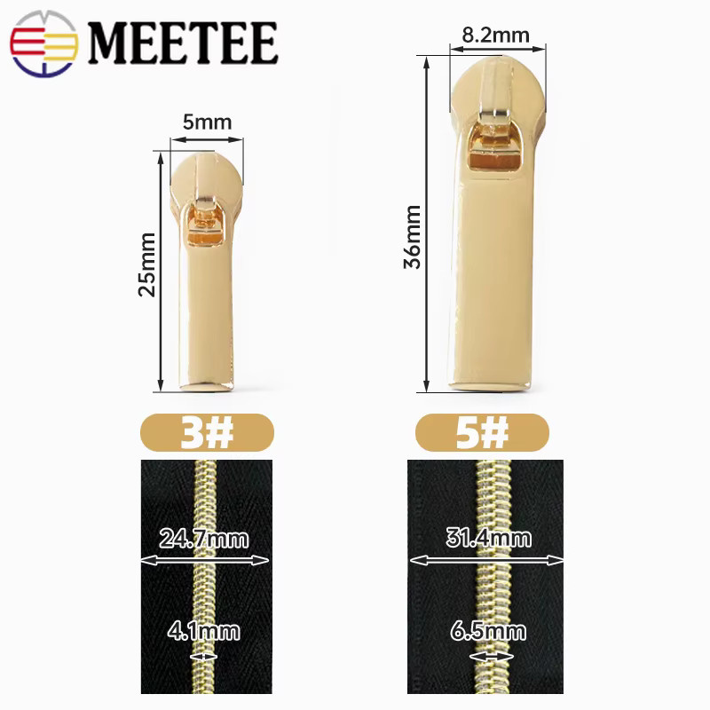 Meetee Reißverschluss-Schieber Reparatur-Set für Nylon-Reißverschlüsse in Gold und Multicolour als DIY Nähzubehör für Kleidung und Jacken - Bild 2