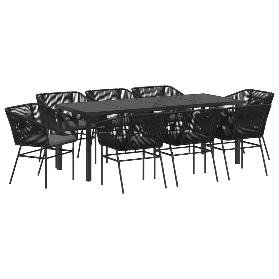 vidaXL 9-teiliges Garten-Esszimmer-Set aus Poly Rattan mit Kissen in Schwarz - Bild 2