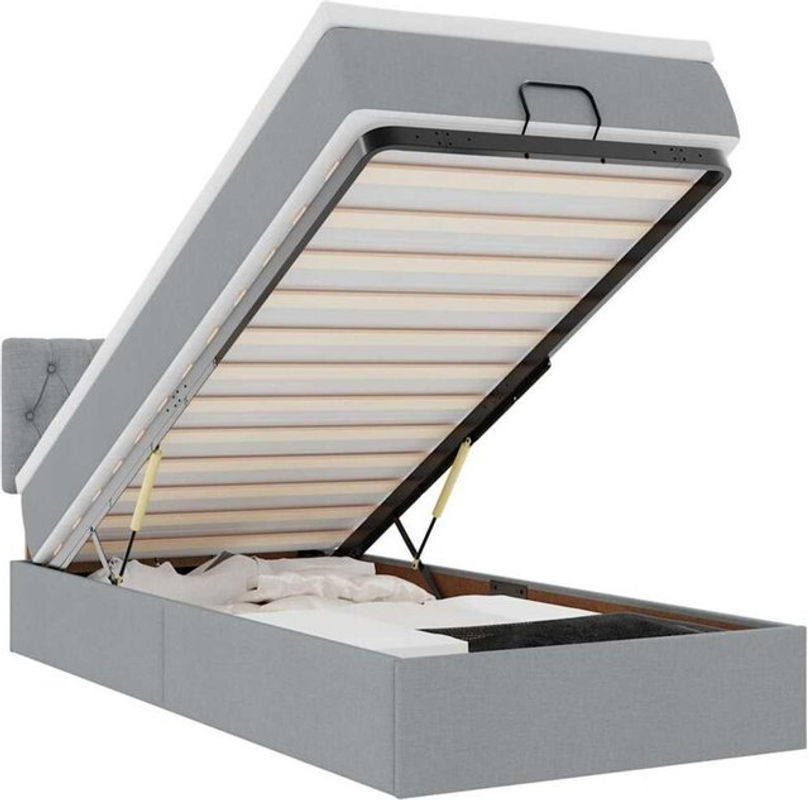 vidaxl Ottoman Polsterbett mit Matratze in Grau aus Stoff und Metall B/T/H: 90 x 200 cm - Bild 1