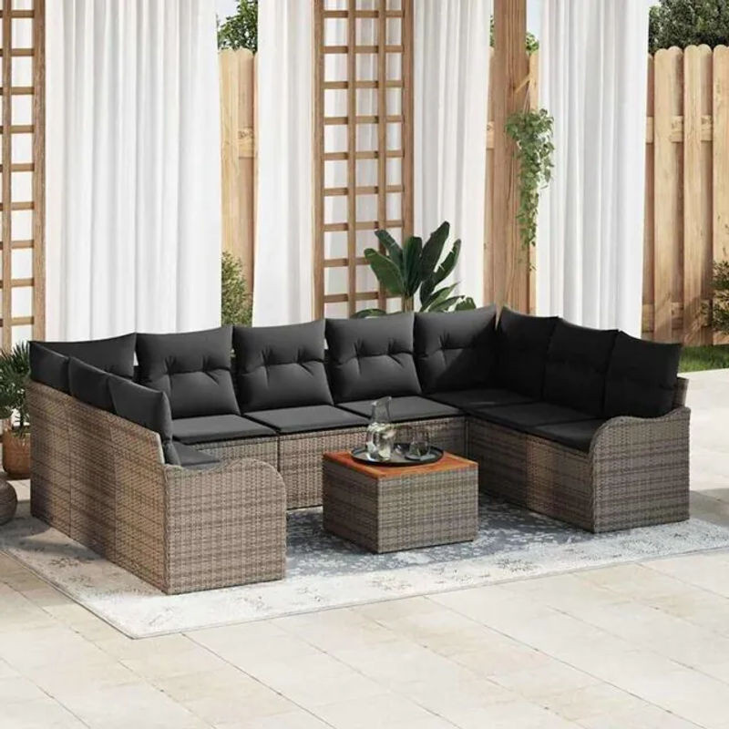Modernes 10-teiliges Garten-Sofa-Set von vidaxl in Grau aus Rattan, Metall und Holz - Bild 1