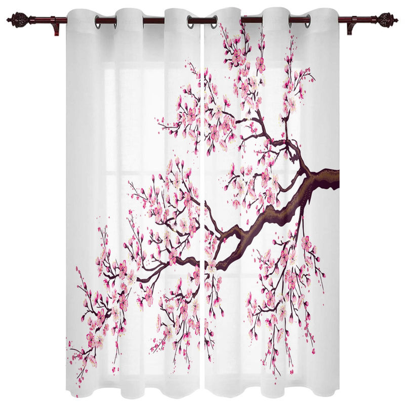 Super Six Sakura Fenstervorhang im japanischen Stil mit floralem Design, Farbe: Pink, B/H: 135 x 230 cm - Bild 3