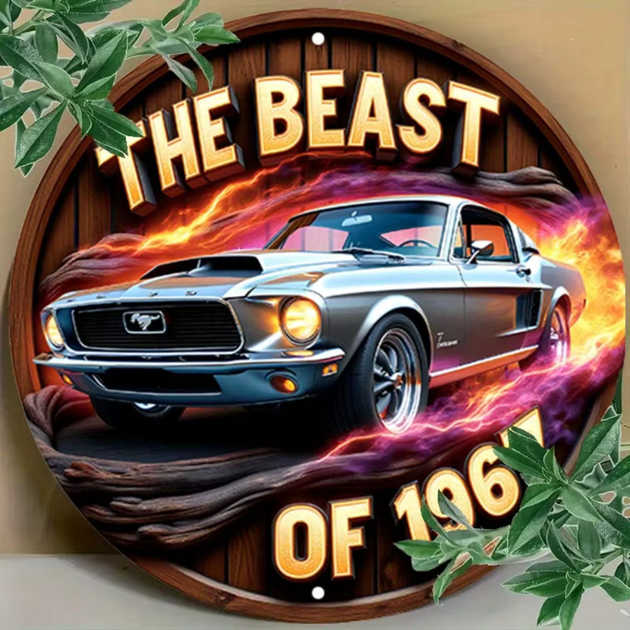 CIFBUY Metall-Wandkunst-Schild Retro 1967 Beast Muscle Car in Blau und Multicolour, Durchmesser: 20 cm - Bild 5