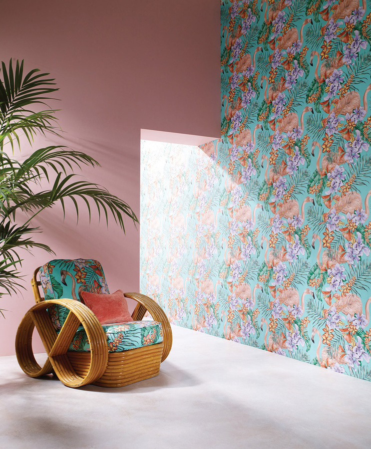 Osborne & Little Matthew Williamson Tapete Club mit floralem und botanischem Muster in Jade, Lavender und Coral, Vlies-Tapete, Mehrfarbig - Bild 1