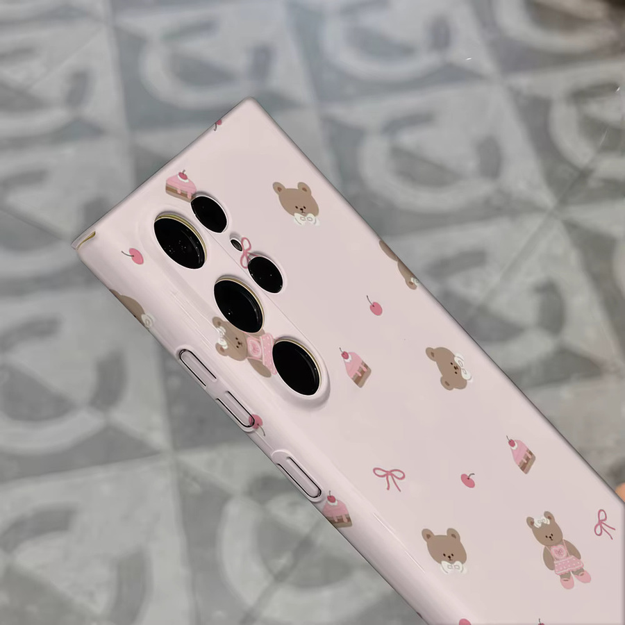 Stoßfeste Doppelschicht Handyhülle mit Teddybär- und Dessert-Muster für Samsung Galaxy S25 Ultra, S24 und S23 Ultra Plus in Pink - Bild 4