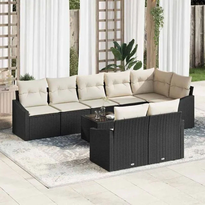 Vidaxl Garten-Sofa-Set aus Polyrattan in Schwarz, 9-teiliges modernes Loungemöbel-Set mit Polyester-Polstern - Bild 1