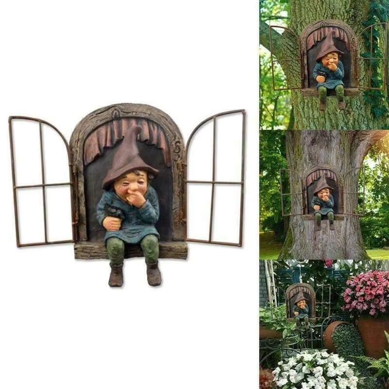 Dekorative Gartenfigur Naughty Garden Gnome Elf als Baumumarmender Gartenschmuck in Mehrfarbig - Bild 5
