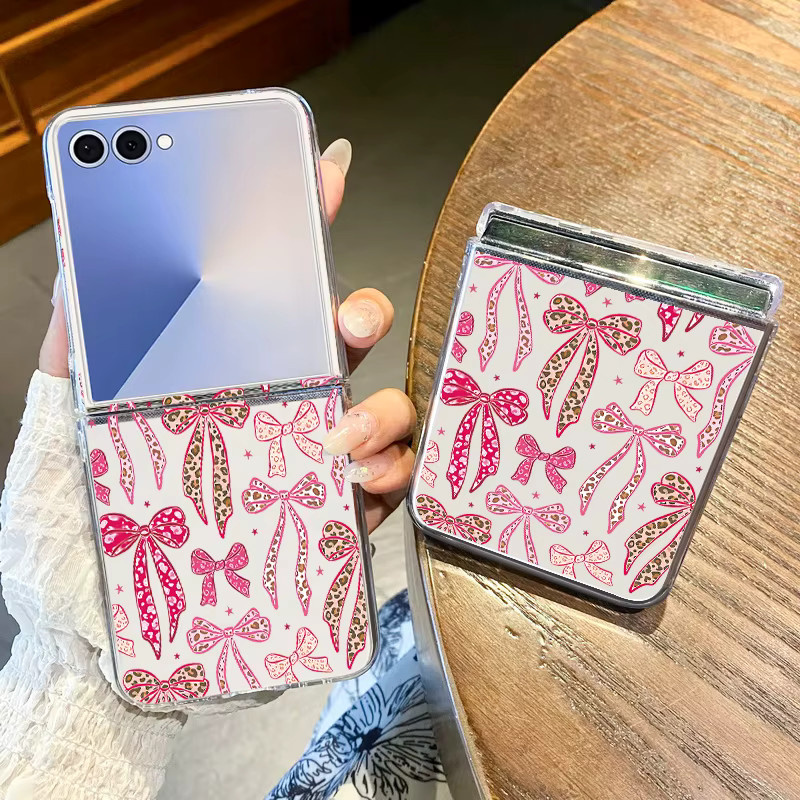 Transparente Handyhülle mit Kirschblüten-Schleifenmuster für Samsung Galaxy Z Flip 7, Schutzhülle aus hartem PC - Bild 1