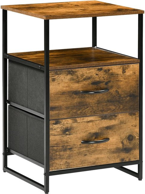 HOMCOM Kommode Aufbewahrungsschrank im Industriestil mit 2 Schubladen, Braun, B/T/H: 70,5 x 40 x 45 cm - Bild 1