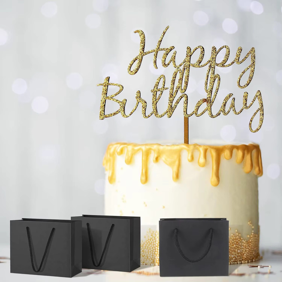 Schwarze Papier-Geschenktüten mit Griffen für Hochzeiten, Geburtstage und Partys, 10 Stück - Bild 5