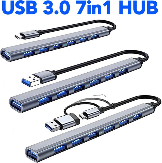 Lieve USB Hub Typ C mit 7 Ports, USB 3.0 und 2.0 sowie USB-C PD für Hochgeschwindigkeits-Datenübertragung an PC, Laptop und MacBook - Bild 1