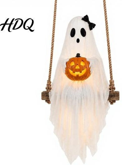 Beleuchtete Halloween Geister mit Kürbis als hängende Dekoration für Innen und Außen in Weiß von Happiness First - Bild 1