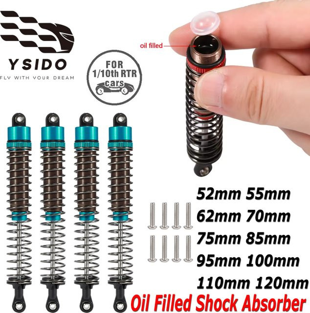 YSIDO Einstellbare Ölgefüllte Stoßdämpfer, 4-teiliges Set, 1:10, Blau, Metall - Bild 1