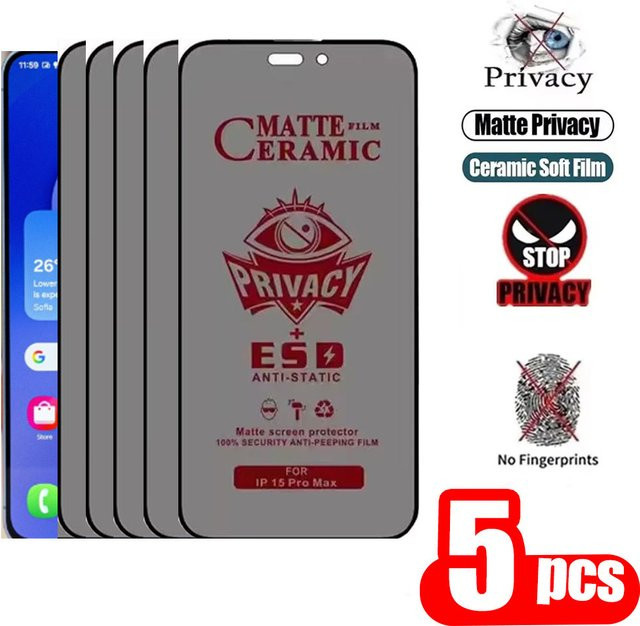 5er Pack Xiaomi Redmi Serie Anti-Spy Matte Keramik Displayschutzfolie mit Privatsphäre-Funktion - Bild 1