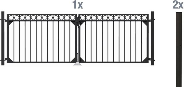 Metallzaun Doppeltor-Set Circle in Schwarz zum Einbetonieren, Breite: 100 cm, Höhe: 301 cm - Bild 1