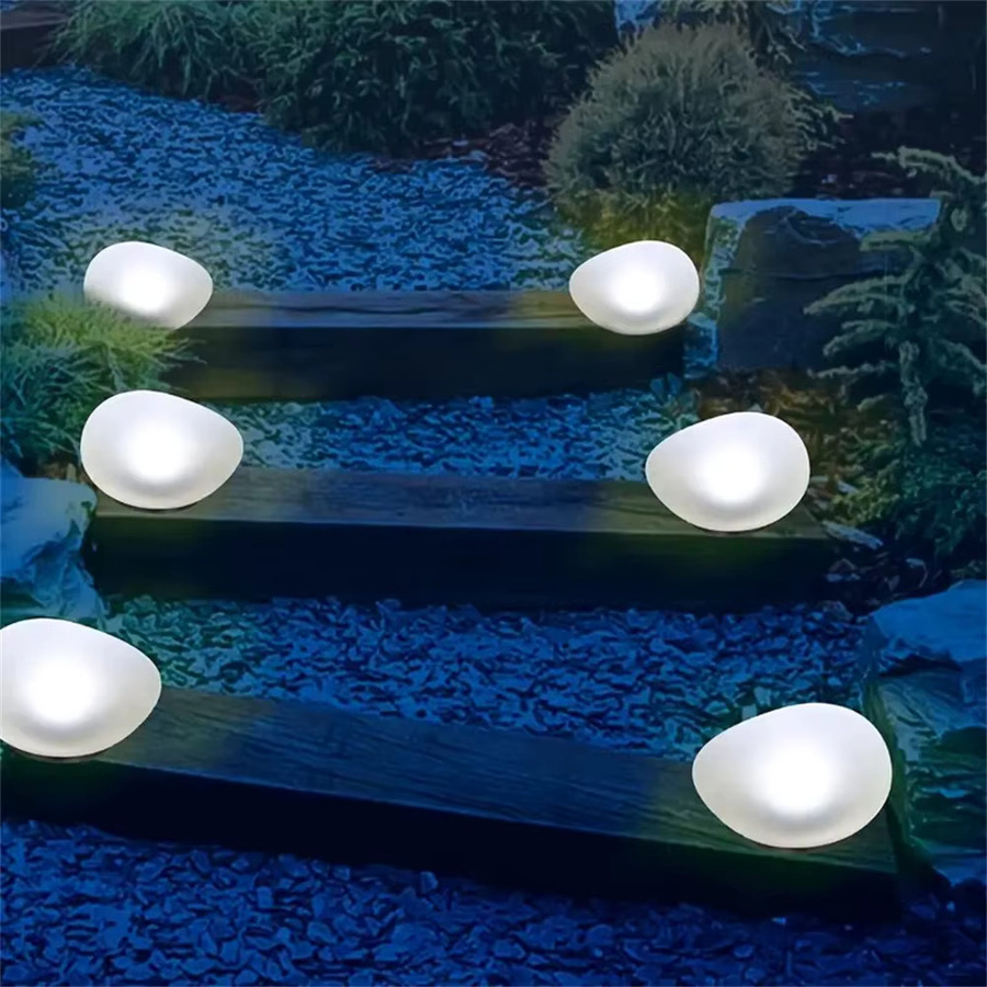 DBF Solar-Kieselstein-Leuchten mit warmweißem LED-Licht, wasserdichte Gartenbeleuchtung in Weiß für Garten, Weg und Terrasse - Bild 4