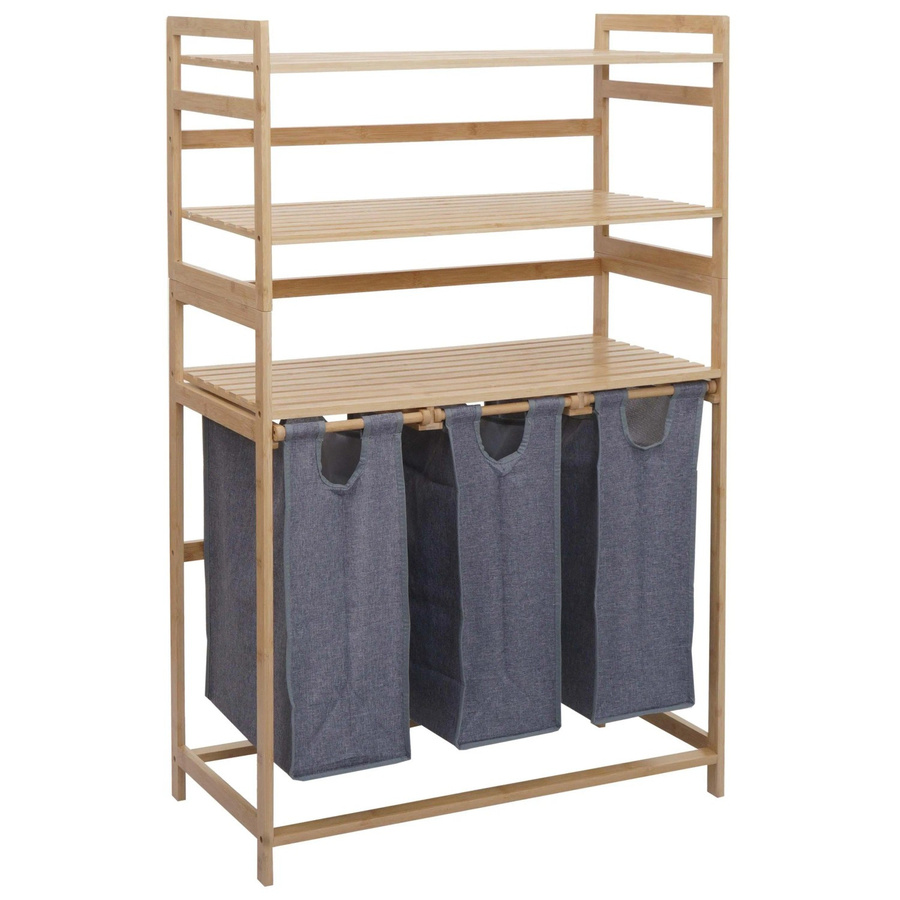 MCW Bambus Wäschesammler P78 Wäschesortierer mit 3 Ablagen, Grau, B/T/H: 125 x 40 x 80 cm - Bild 3