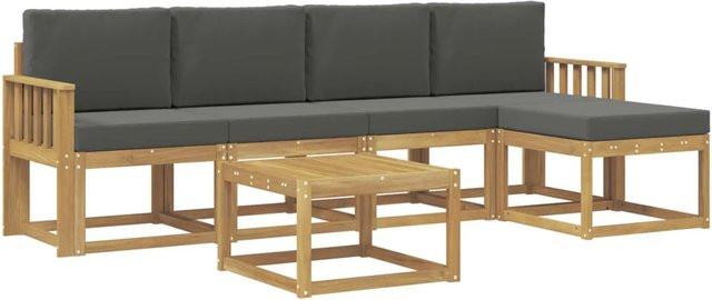 vidaXL 6-tlg. Outdoor-Sofagarnitur L-Form aus Akazienholz mit Kissen in Weiß und Anthrazit - Bild 1