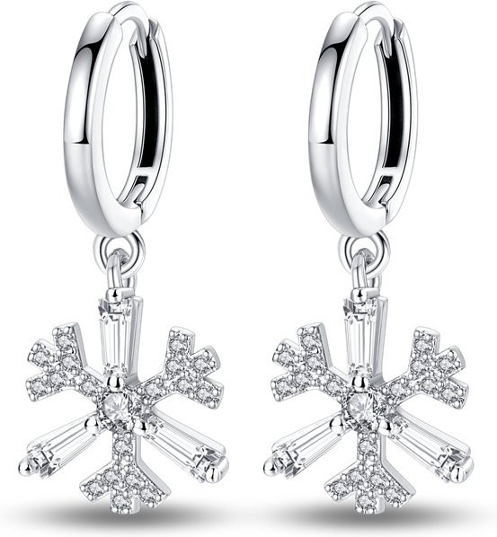 Creolen 925 Silber, Schneeflocke, Zirkonia, Damen - Bild 1