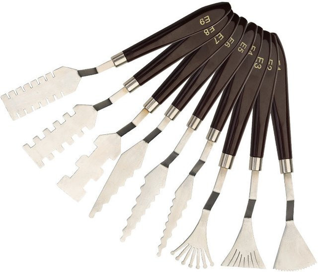 9-teiliges Ölmalerei-Texturmesser-Set aus Metall mit Spezialformmessern, Farbschabern und gezahnten Palettenmessern - Bild 1