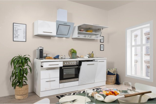 Respekta Moderne Küchenzeile in Weiß Hochglanz mit Soft-Close-Türen, Breite: 220 cm, Tiefe: 60 cm, Höhe: 200 cm - Bild 1