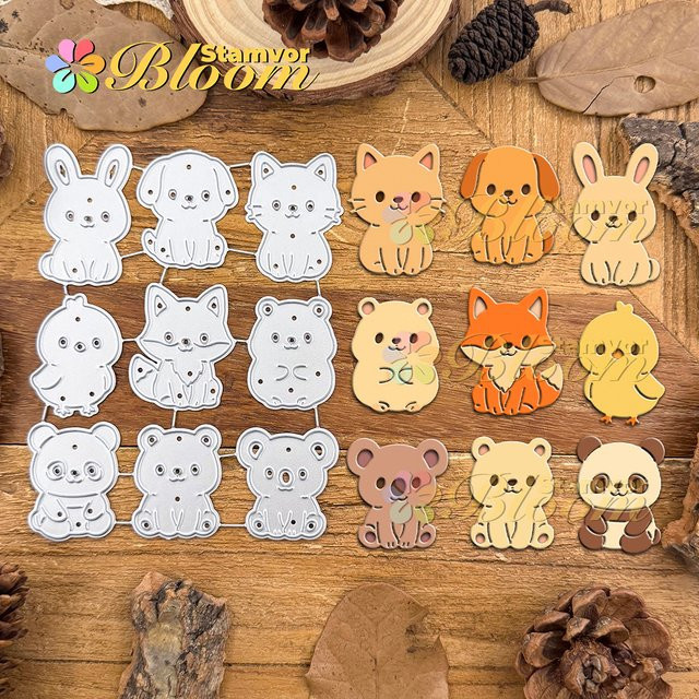 Kawaii Mini Tier Motive Metall Stanzformen für Scrapbooking und Prägung in Silber - Bild 1