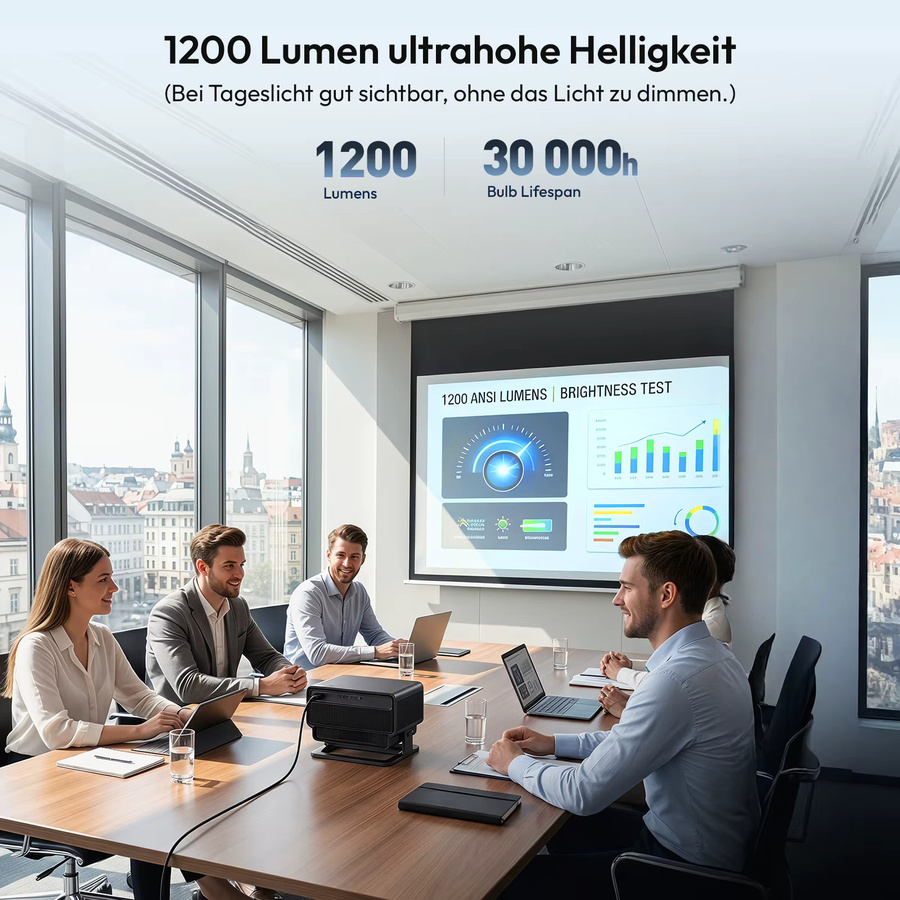 XGODY Gimbal A8 Business-Projektor mit 1200 ANSI, Android 14, KI-Autofokus und 4K/8K Unterstützung, Native 1080p Full HD Auflösung, Schwarz - Bild 2
