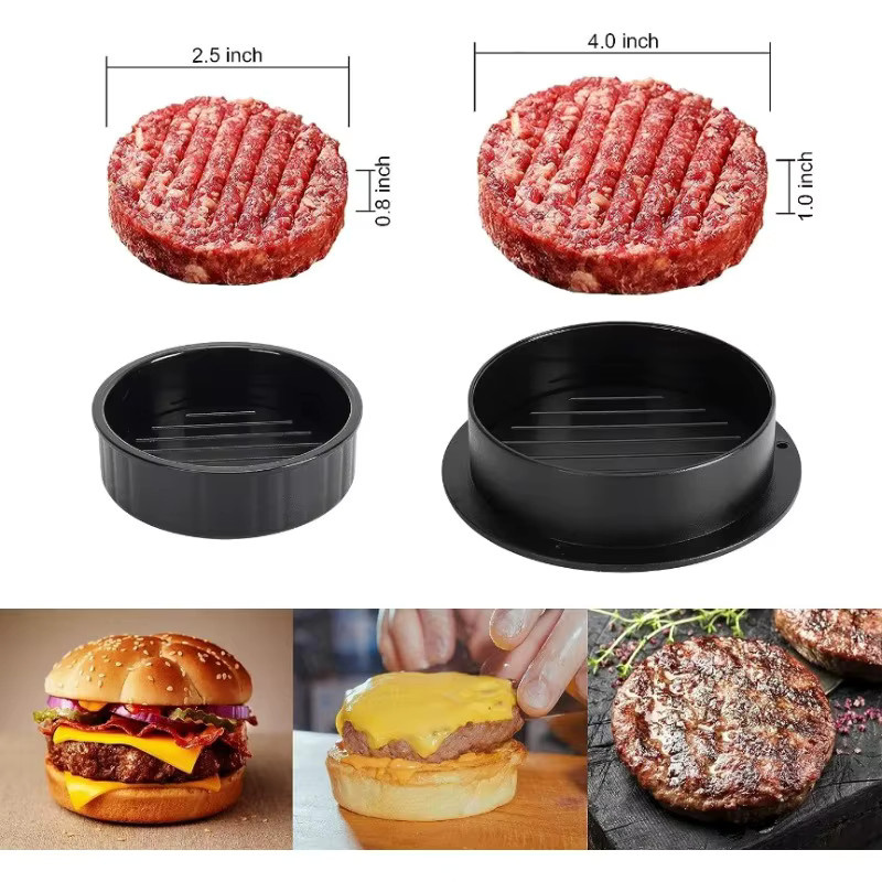3-in-1 Hamburgerpresse aus Kunststoff für Rind-, Gemüse- und Slider-Patties, Schwarz, Rund - Bild 4