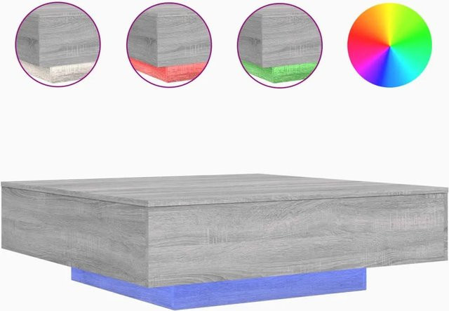 vidaXL Couchtisch mit LED-Leuchten in Grau Sonoma, modern und quadratisch, B/T/H: 100 x 100 x 31 cm - Bild 1