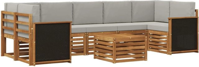 vidaXL Outdoor-Sofagarnitur in U-Form aus Massivholz Akazie mit 8 Kissen in Hellgrau - Bild 1