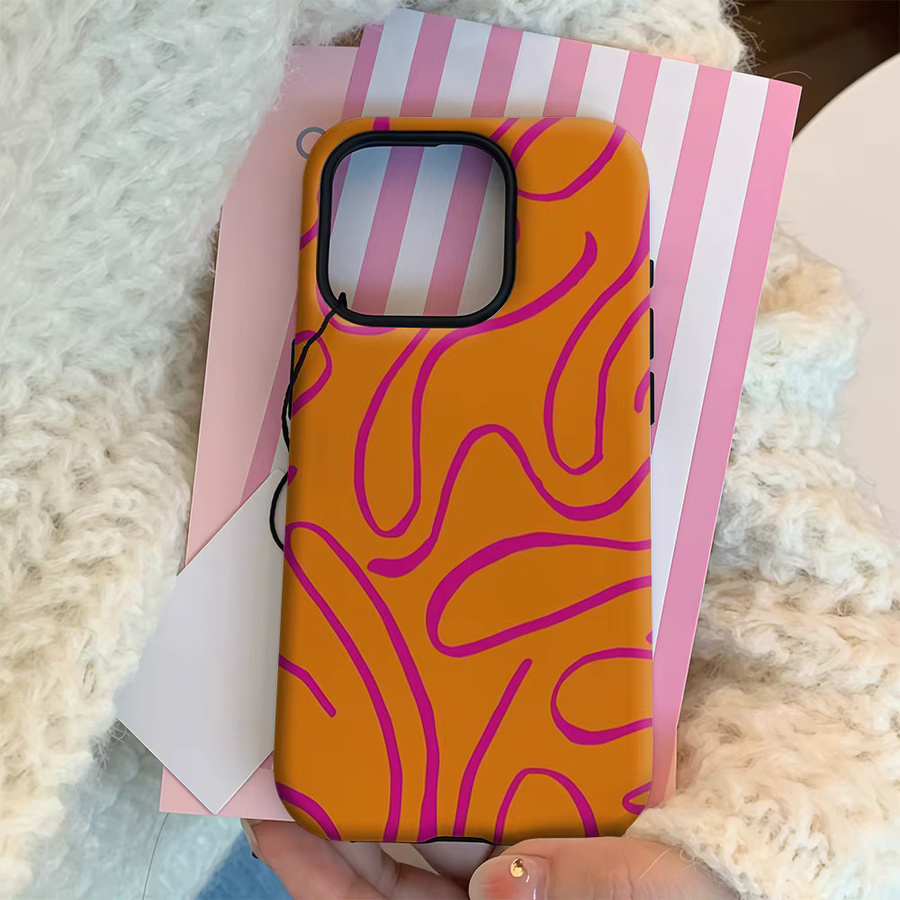 Handyhülle Neon Wirbel auf Orange für Apple iPhone 17 16 15 14 13 12 11 Pro Max Plus mit doppelschichtiger Rückseite - Bild 3