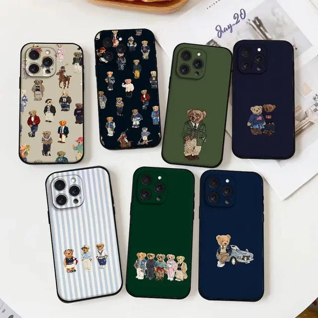 Stoßfeste Silikon-Handyhülle im Teddybär-Design für iPhone 17 16 15 14 13 12 11 Pro Max Mini XS XR 7 Plus in Multicolor - Bild 1
