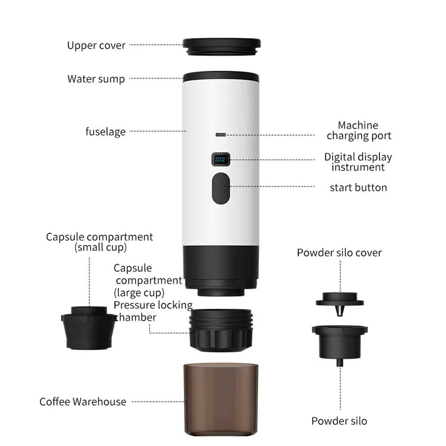 Tinsol 3-in-1 Tragbarer Kaffeebereiter mit automatischem Heizer, 20 Bar Espresso-Kaffeemaschine für Kapseln, Farbe: Weiß - Bild 6