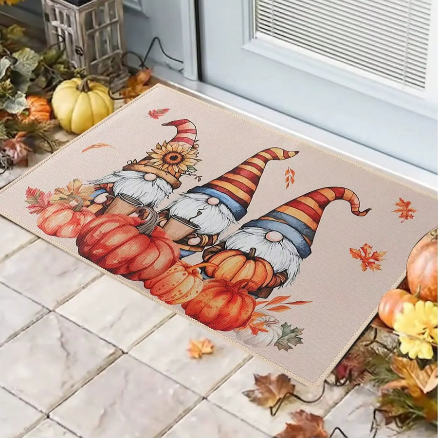 VIKAMA Herbst Fußmatte mit Zwerg und Kürbis für Outdoor und Indoor, Mehrfarbig, B/T: 60 x 40 cm - Bild 3