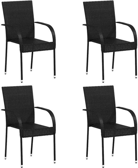 Furnicato Set aus 4 stapelbaren Gartenstühlen aus Poly Rattan und pulverbeschichtetem Stahl in Schwarz - Bild 1