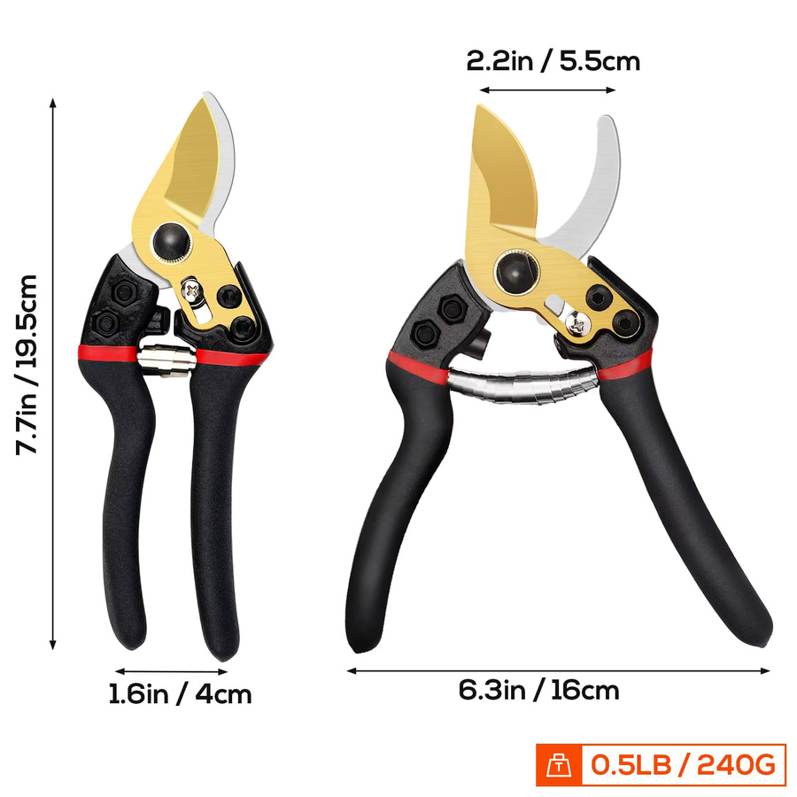 PLYS Profi-Gartenschere aus Titan und SK-5 Stahl in Schwarz, 7,7 Zoll Bypass-Gartenschere mit rutschfesten Griffen - Bild 6
