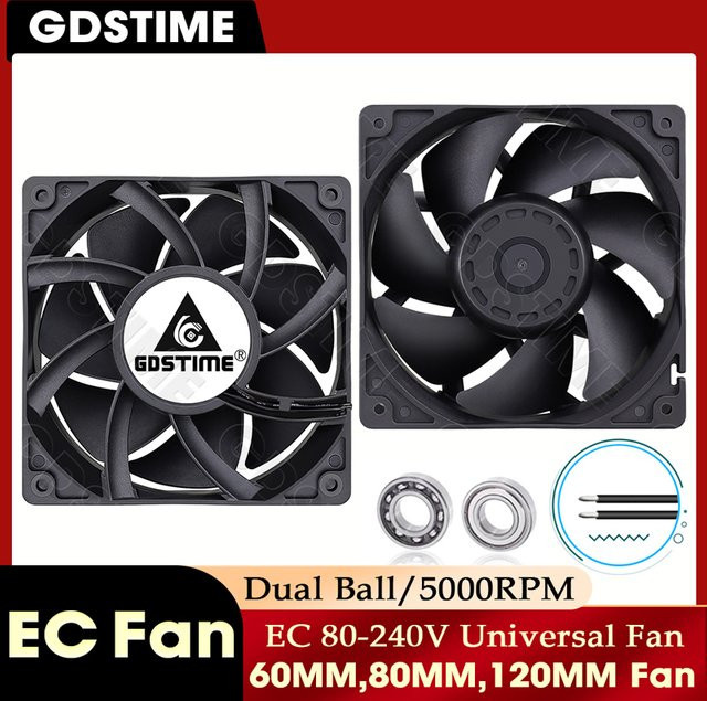 Gdstime EC-Gehäuselüfter Doppelkugel-Axiallüfter für PC CPU-Kühlung, Schwarz - Bild 1