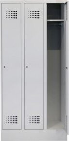 STIER Garderobenspind Premium mit Sockel, 3 Abteile, Zylinderschloss und Kleiderstange, lichtgrau - Bild 1