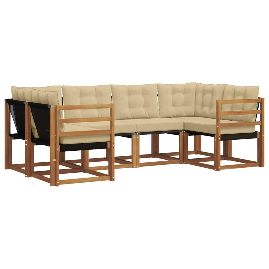 vidaXL Outdoor-Sofagarnitur 6-teilig in L-Form aus Akazienholz und Textilene, Farbe Natur-beige - Bild 2