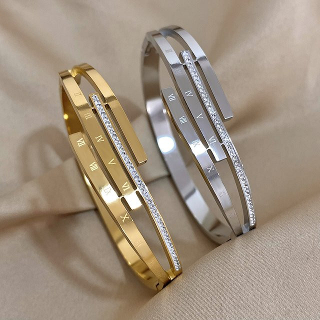Slavena Armreif Edelstahl, unregelmäßige geometrische Strass, Damen - Bild 1