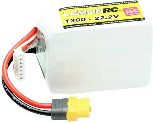 LemonRC LiPo Modellbau-Akkupack 22.2V 1300 mAh 6S 35C Softcase mit XT60 Anschluss - Bild 1