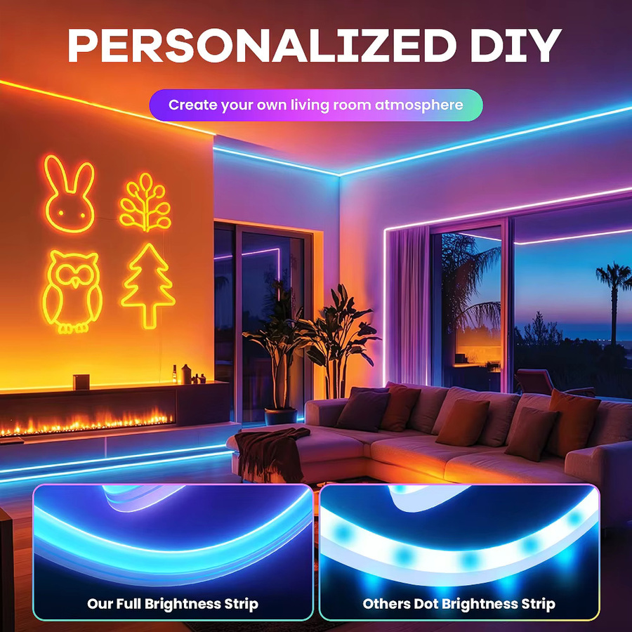 Aiopp RGBIC LED-Neonstreifen in Multicolour mit App-Steuerung, Fernbedienung und Musik-Synchronisation, IP67 wasserdicht und flexibel für den Innenbereich - Bild 2