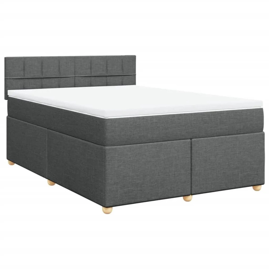 vidaXL Boxspringbett mit Matratze Dunkelgrau, Hybridbett mit Taschenfederkern aus Stoff und Kiefernholz, B/T/H: 140 x 200 x 100,5 cm - Bild 2